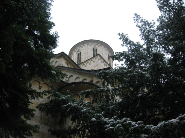 Church of the Holy Savior through the branches-Visoki Decani