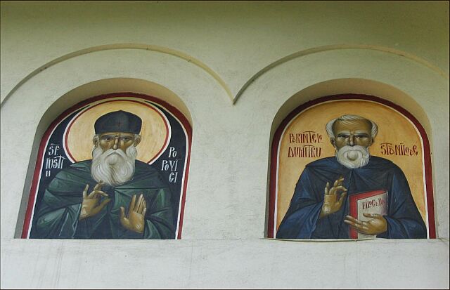 Father Justin Popovici and Father Dumitru Staniloae, external fresco