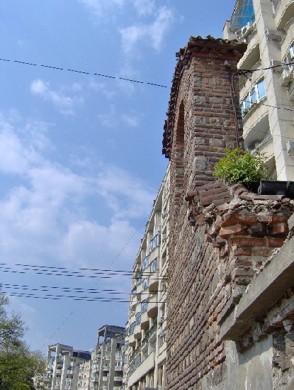 The walls of St Athanasius and Cyril Church surviving communist architecture
