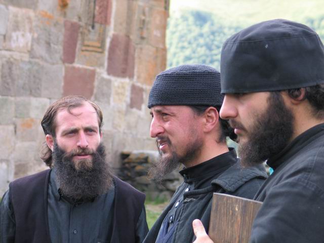 Orthodox monks at the monastery close to Kazbek, Georgia
