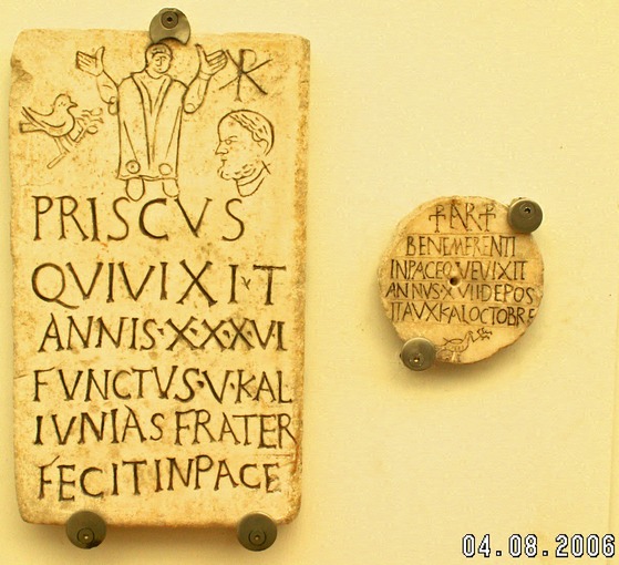 Inscriptii crestine din sec I-II. Din catacombele de la Roma