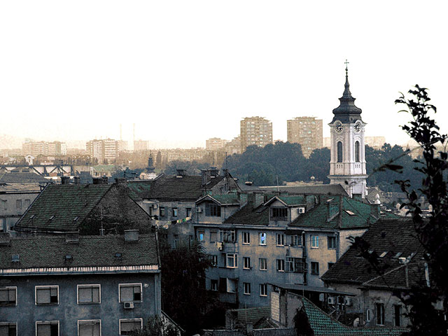Cityscape of old Zemun with Orthodox Church