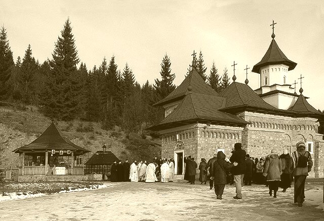 Monastery Sihastria Putnei - before Holy Liturgy 2, sepia