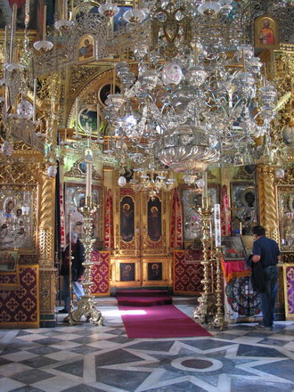 Interior of main church of St. Panteleimon monastery at Month Athos
