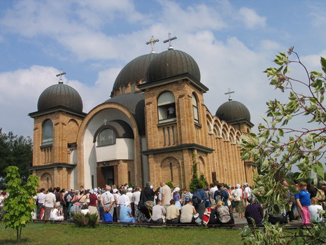 Pilgrims in the front of Hagia Sophia church, Bialystok, Poland