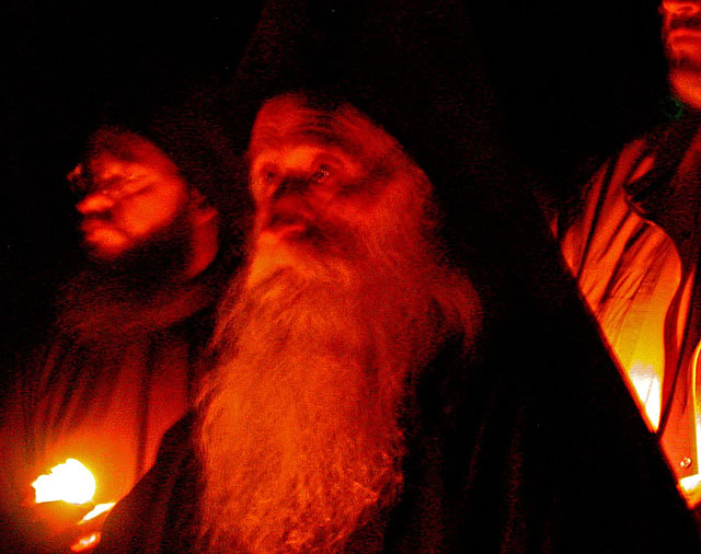 Fr. Theodosios in Resurrection Service at Iveron Monastery