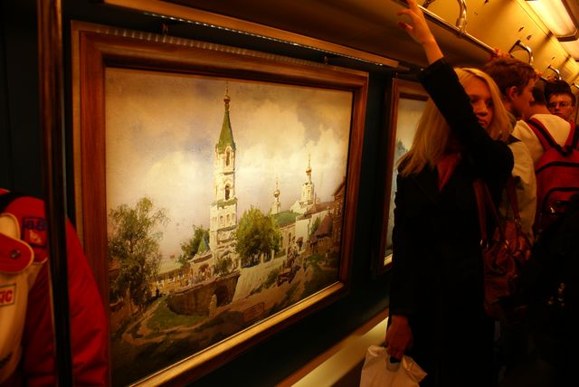 Painting exhibition in the subway of Moscow