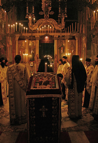 Evening service in Decani Monastery
