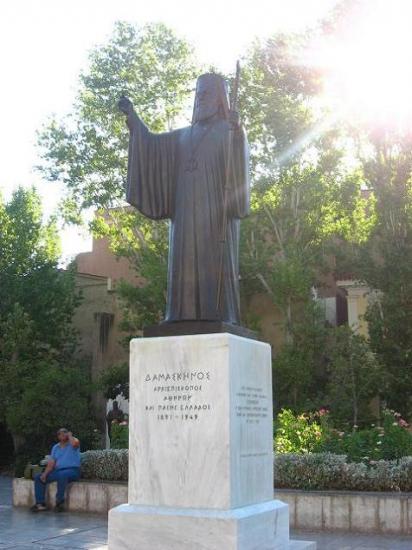 The statue of bishop Damaskinos in center of Athens
