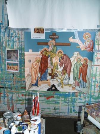 The final touches for a mural icon