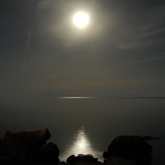 Mount Athos under the moonlight