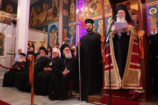 His All Holiness the Ecumenical Patriarch Bartholomew together with other Orthodox Hierarchs.