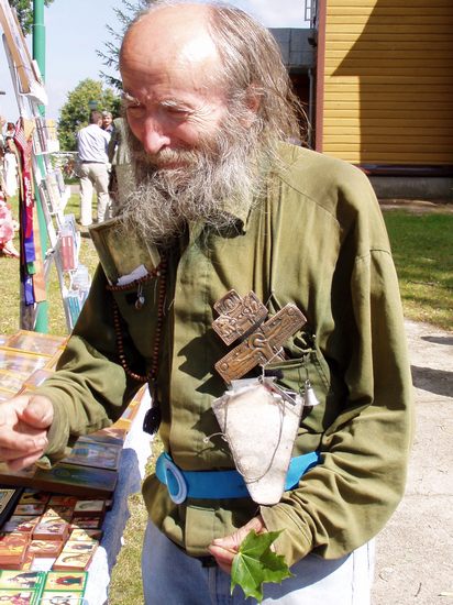 Pan Jan - pielgrzym z lisciem.