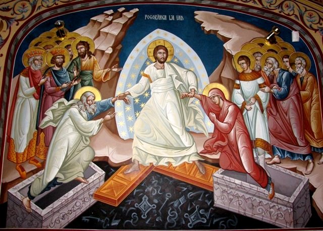 Hristos a înviat din morţi/cu moartea pre moarte călcând/şi celor din morminte/viaţă dăruind