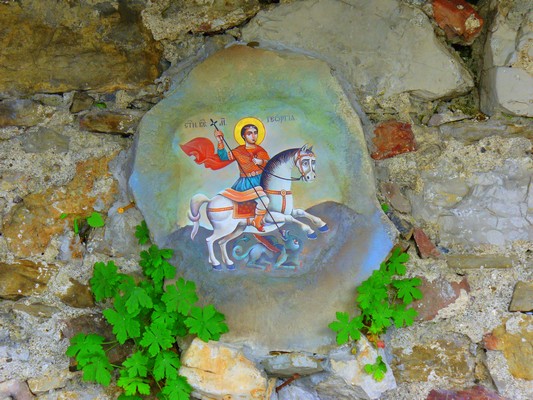 Painting on the wall of the Gloshene Monastery "St. George the Victorious"