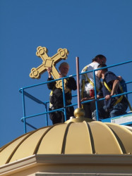 angus 
Fr David Blesses the Cross for the St Luke Tower and places it on its permanent support 
2010-07-02 06:36:05