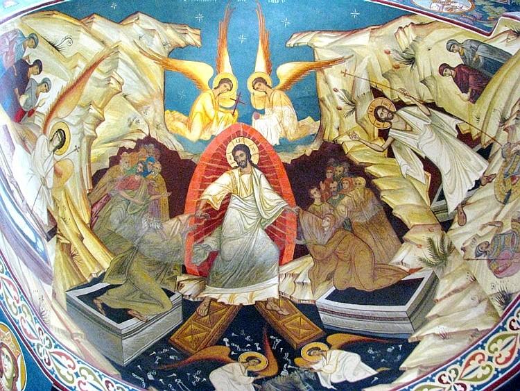 Învierea Domnului Iisus Hristos (Pogorârea la iad), frescă în biserica mănăstirii Saon 