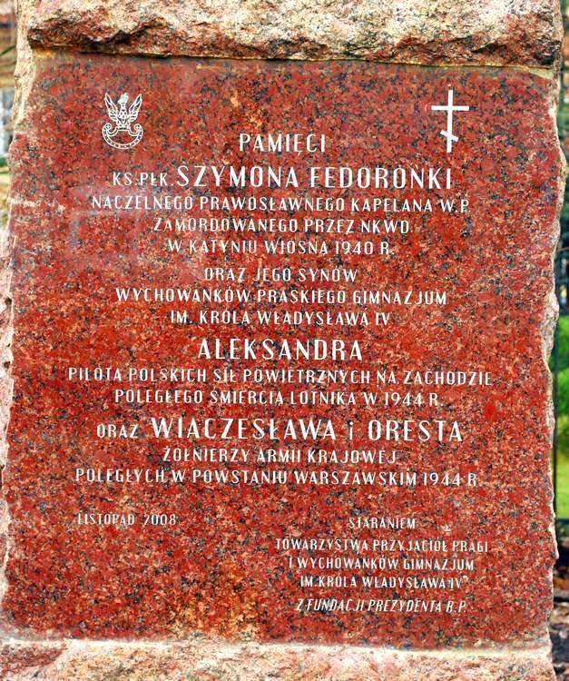 Tablica pamiątkowa ks. Szymona Fedoronki i jego synów: Aleksandra, Wiaczesława i Oresta.