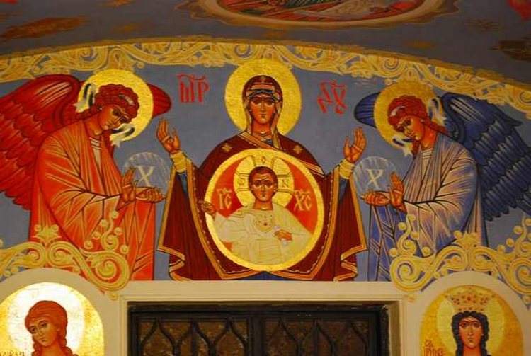 Matka Boża Oranta, fresk Lidii i Sotyrysa Pantopulosów w dolnej cerkwii Męki Pańskiej 