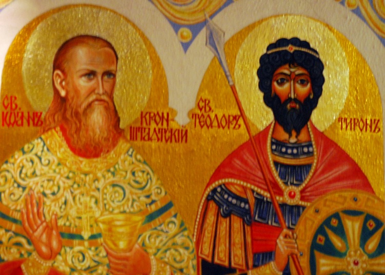św. Jan Kronsztatski i św. Theodor Tyron, fresk Lidii i Sotyrysa Pandopulosów