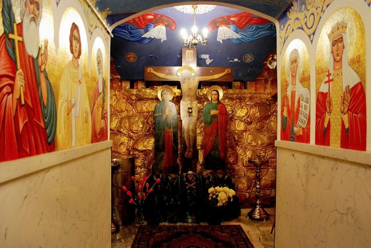 Golgota. Dolna cerkiew Męki Pańskiej soboru Marii Magdaleny freski Lidii i Sotyra Pandopulosów.
