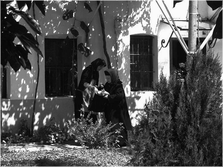 In the monastery courtyard