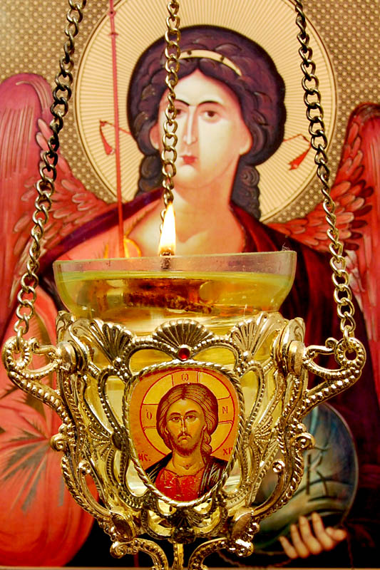 Icon lamp and Icon of the Archangel Michael
