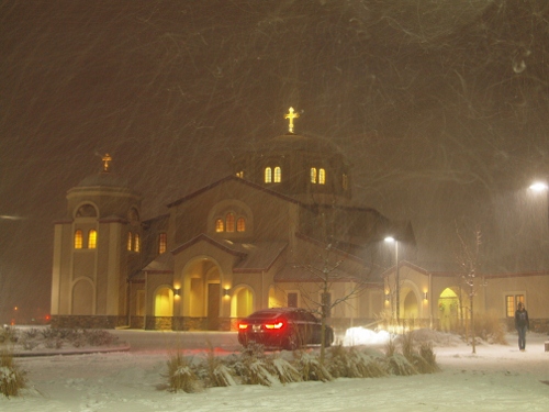 St Luke Church in a heavy snow storm the Wednesday beforethe Nativity