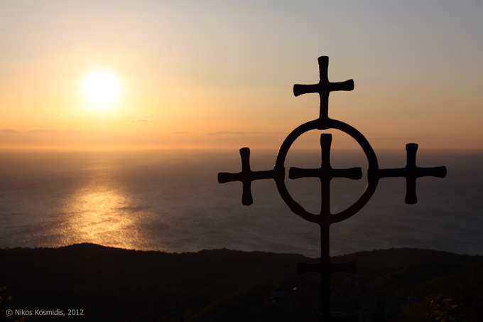 Early morning view from the Hilandar cell of Marouda (Nativity of the Theotokos), Mount Athos.