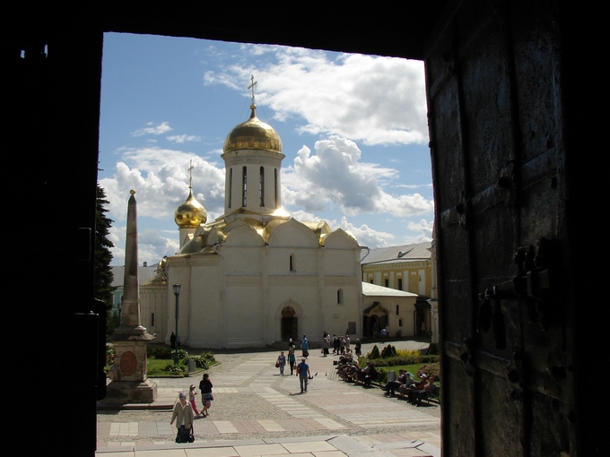 through the door