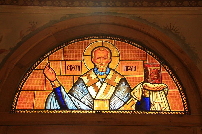St. Nicholas stained glass in Grgetek monastery