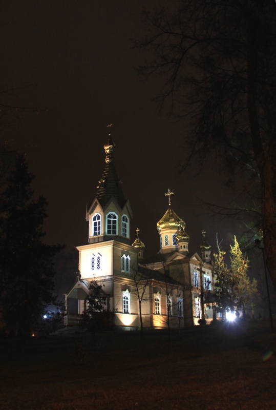 Orthodox church in Michałowo by night