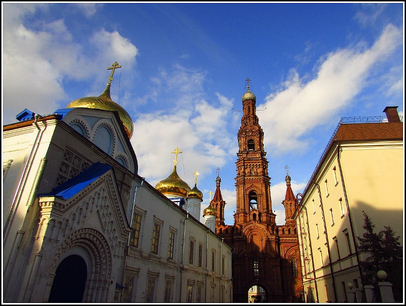 The bell tower and the eldest Church in Kazan- Bogoyavlenskaya 