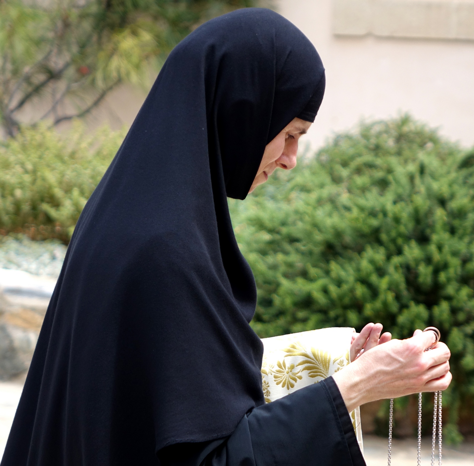Greek nun on the way to church