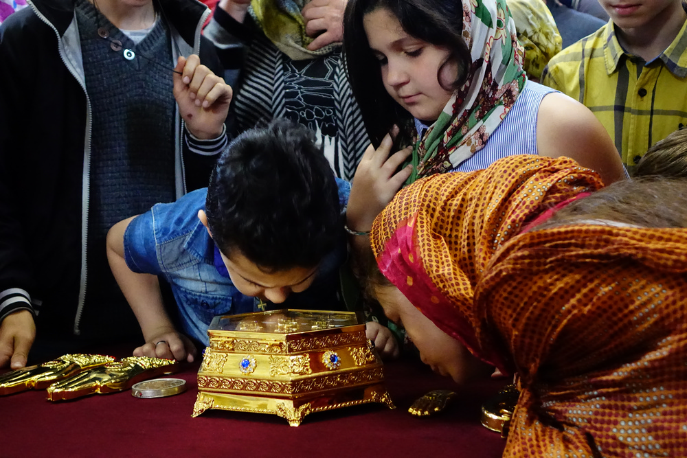 Adoration of saint&#039s relics in Zugdidi catherdal