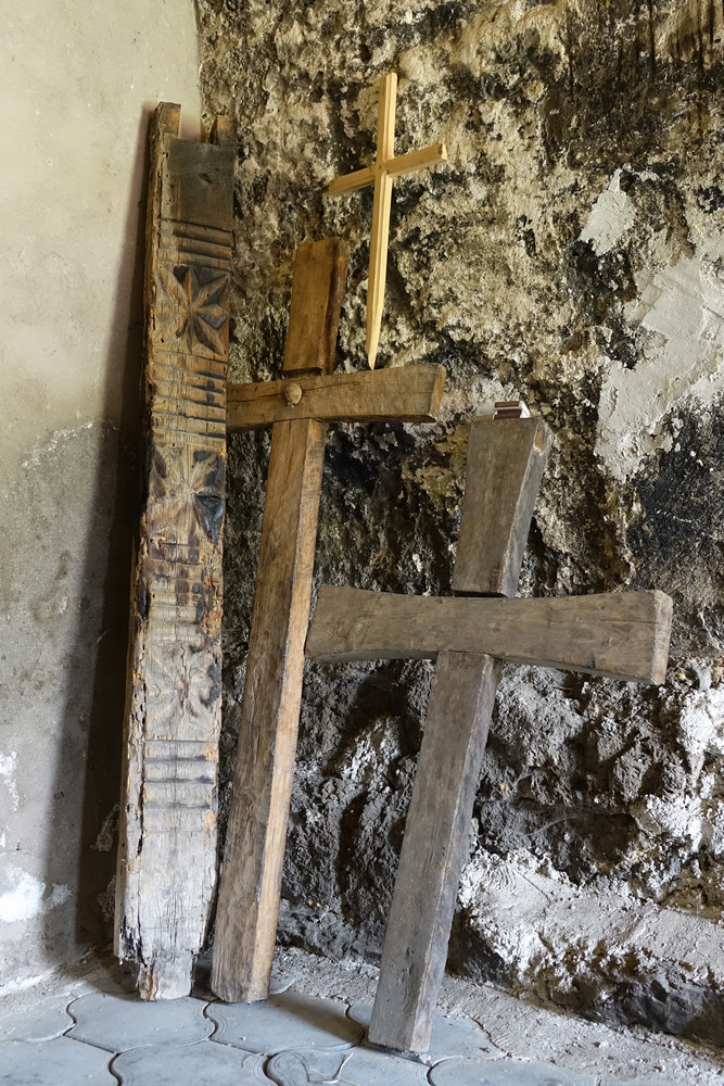 Crosses in one of Mestia&#039s old churches