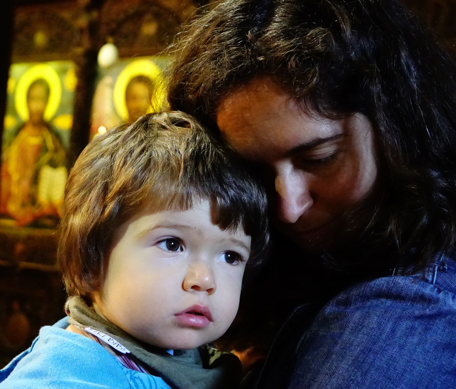 With mum in the church