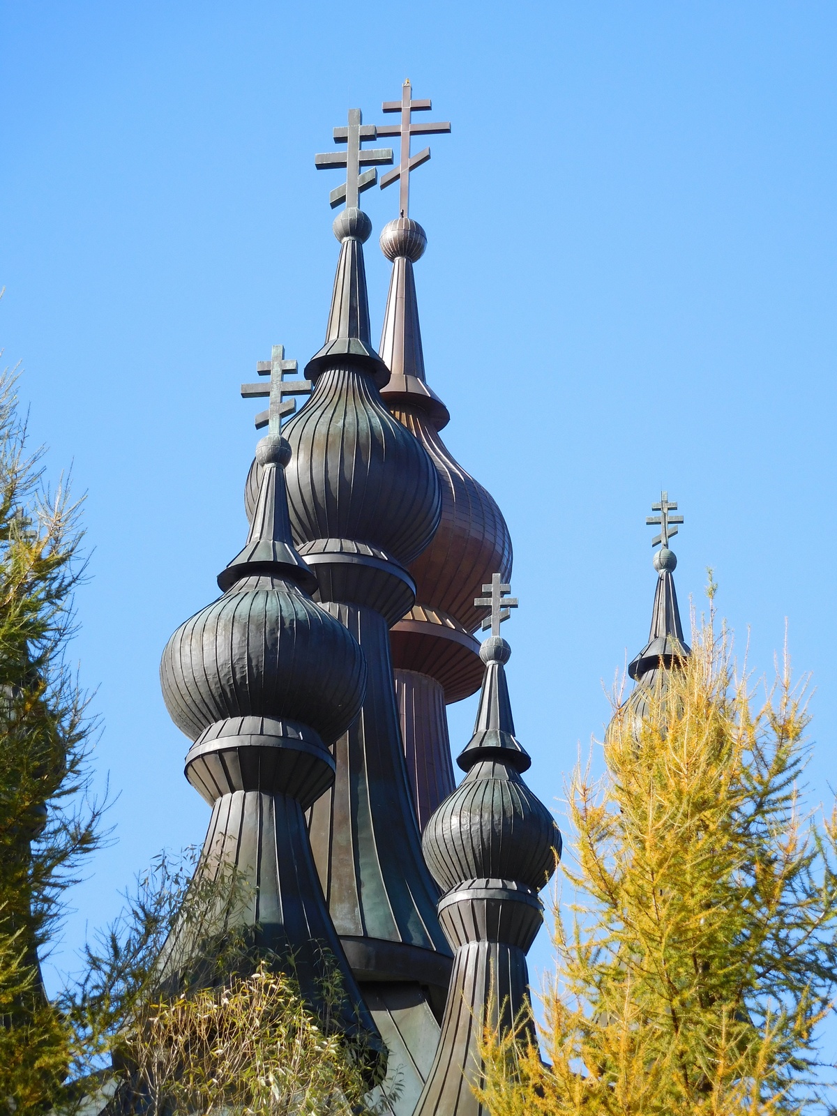 The autumn in Polish mountains. The Orthodox church in Krynica-Zdrój 