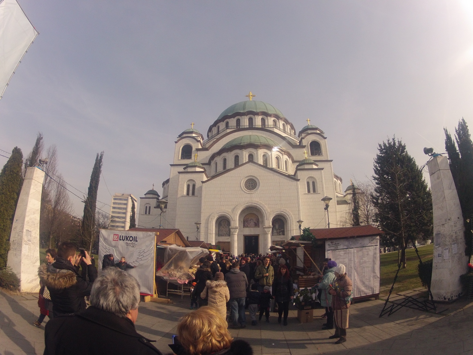 Christmas village in front of the Temple