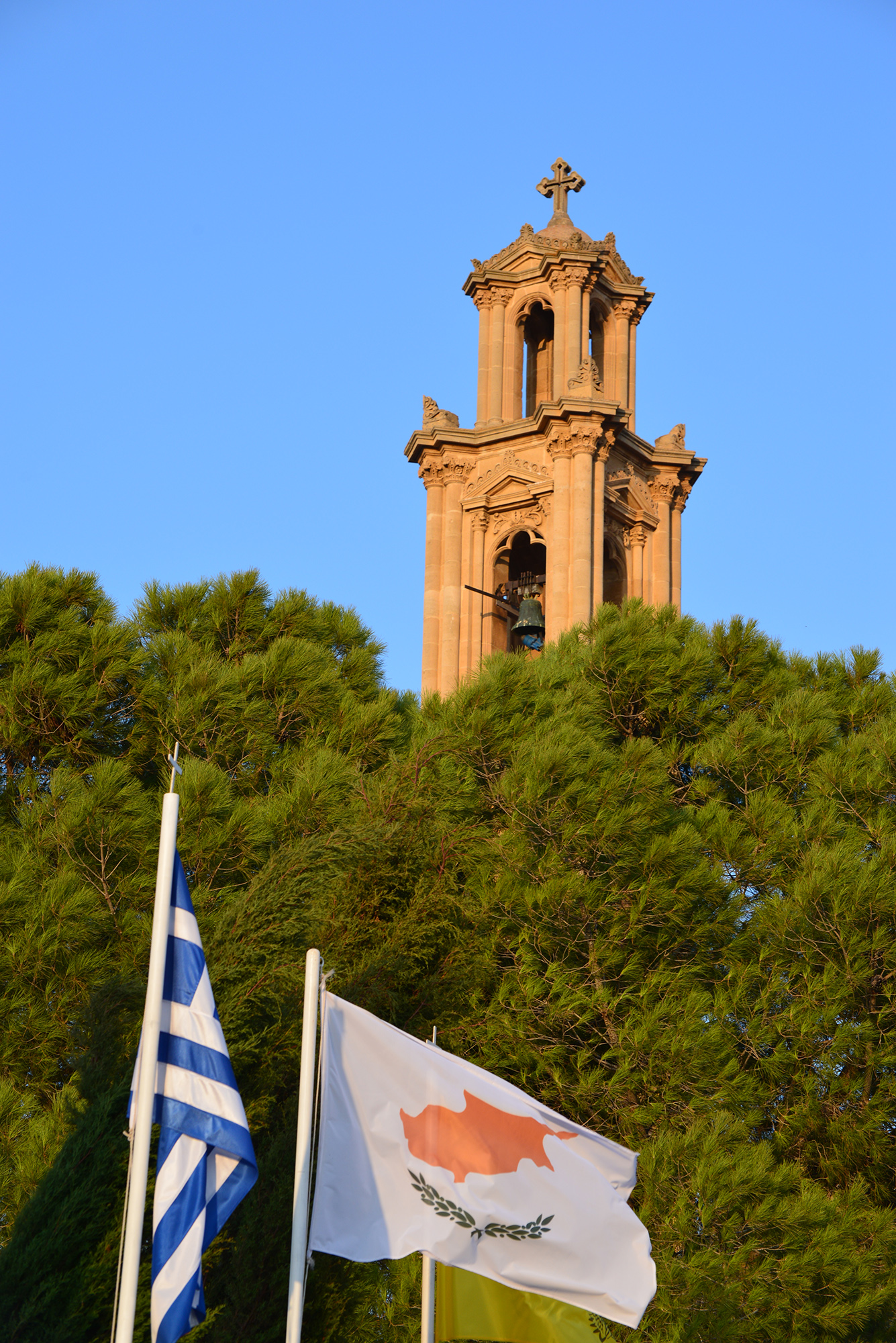 framed by flags