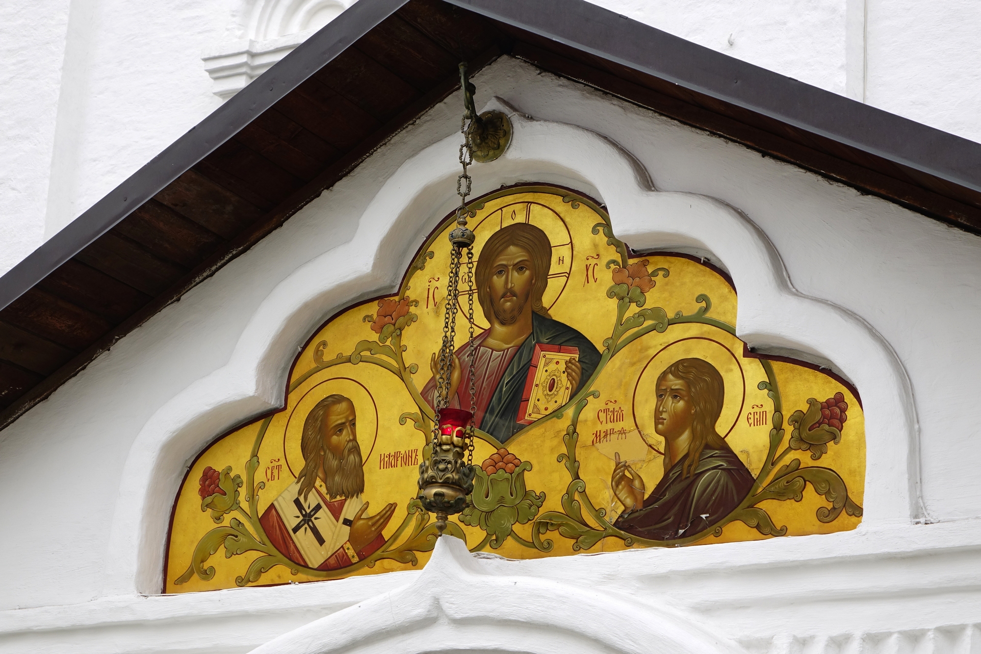 Fresco over the entrance of the old church of Sretensky Monastery in Moscow