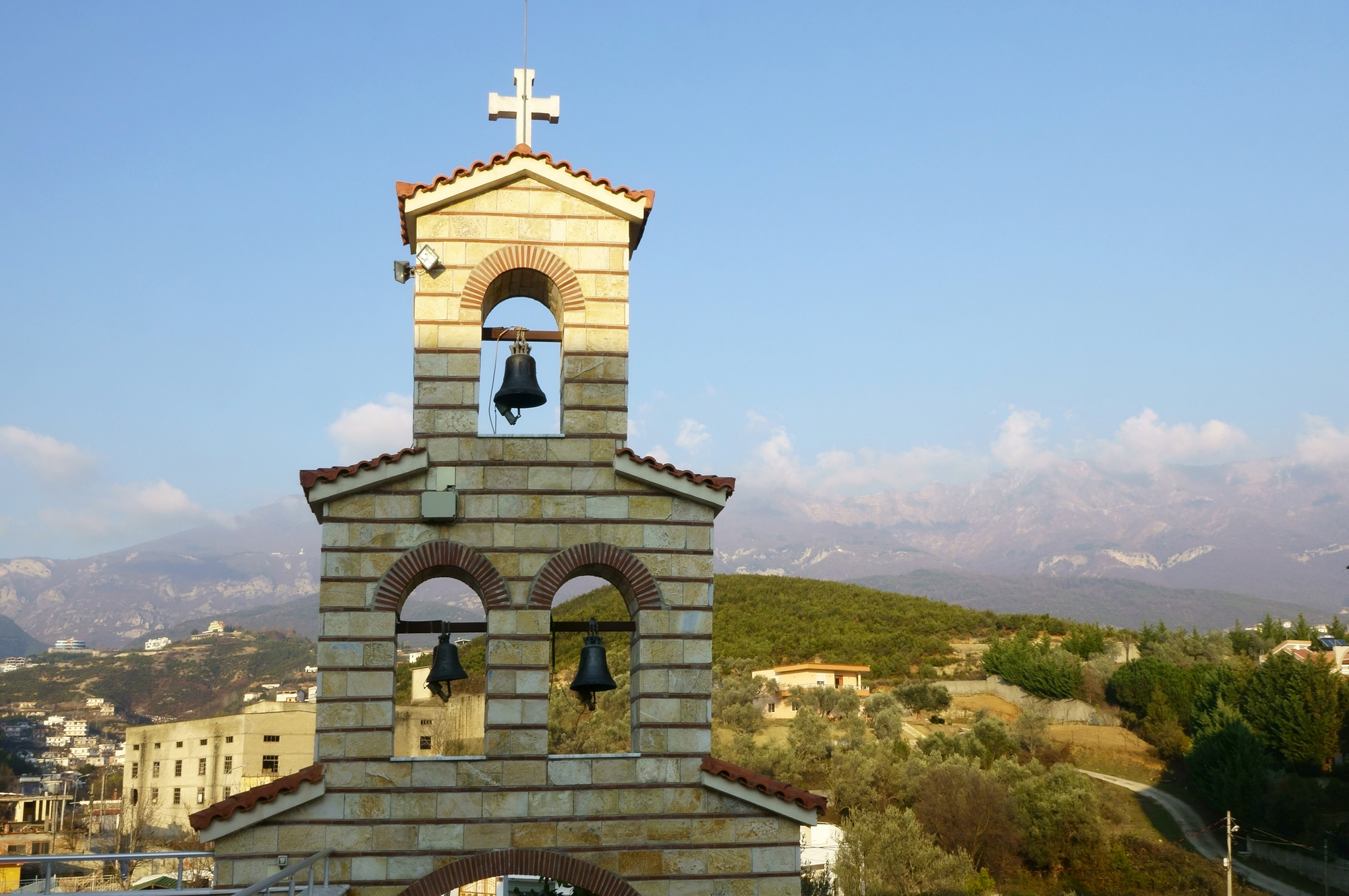 Tirana - the bell-tower of Orthodox church in Tabor Center