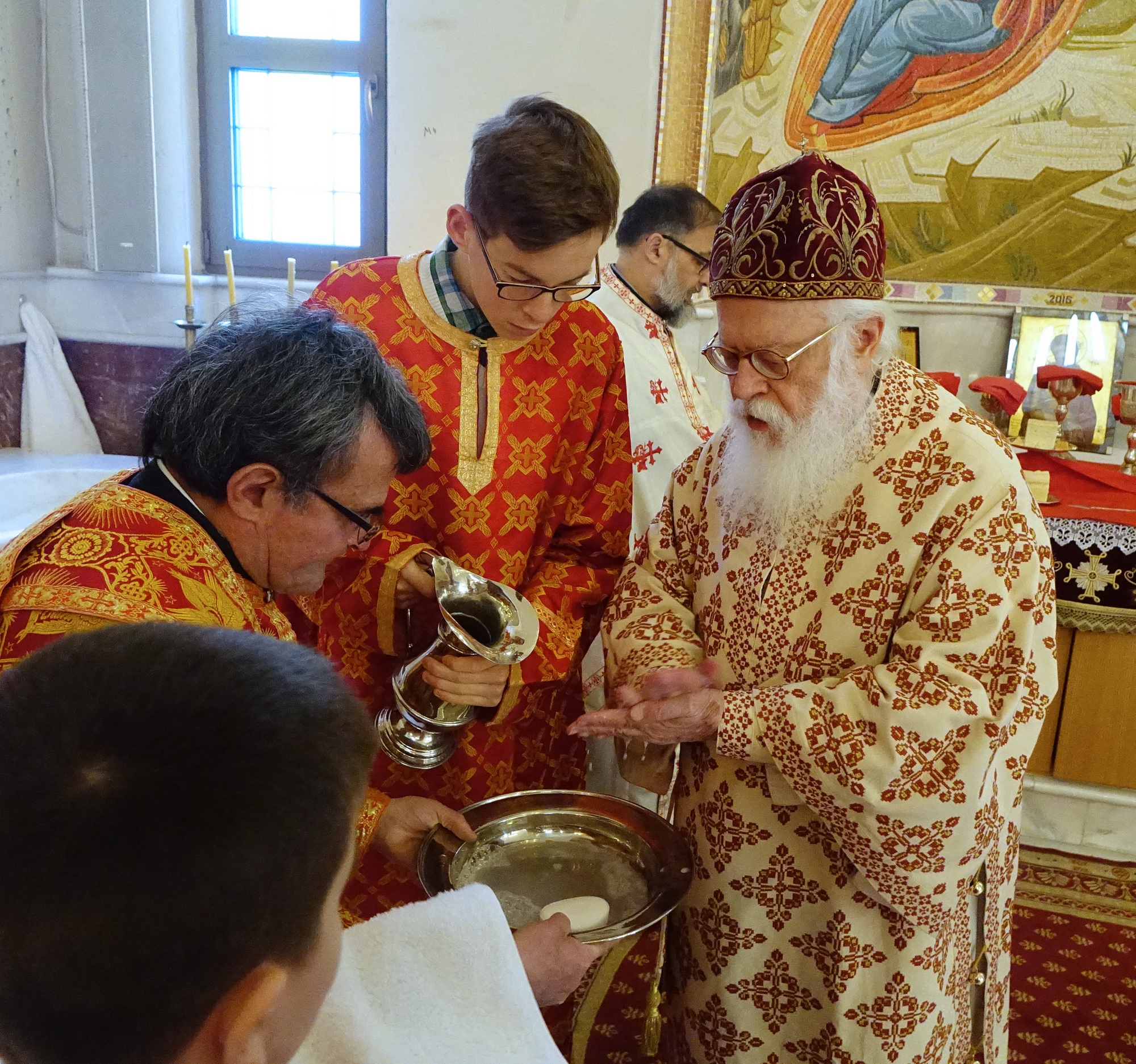 Archbishop Anastasios before Divine Liturgy in Ressurection of Christ Orthodox Cathedral in Tirana