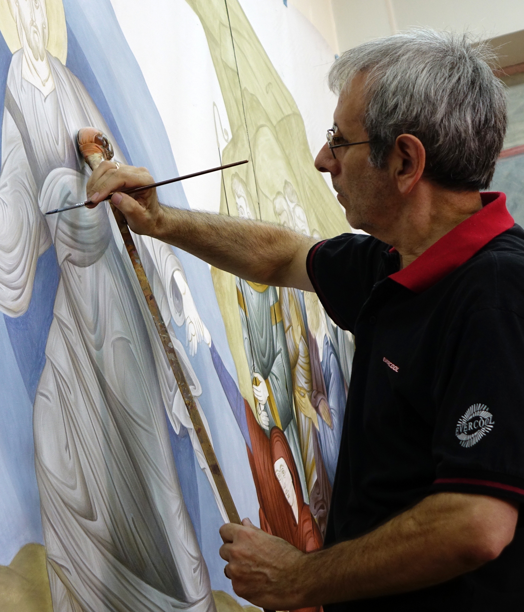 Albanian iconographer at work