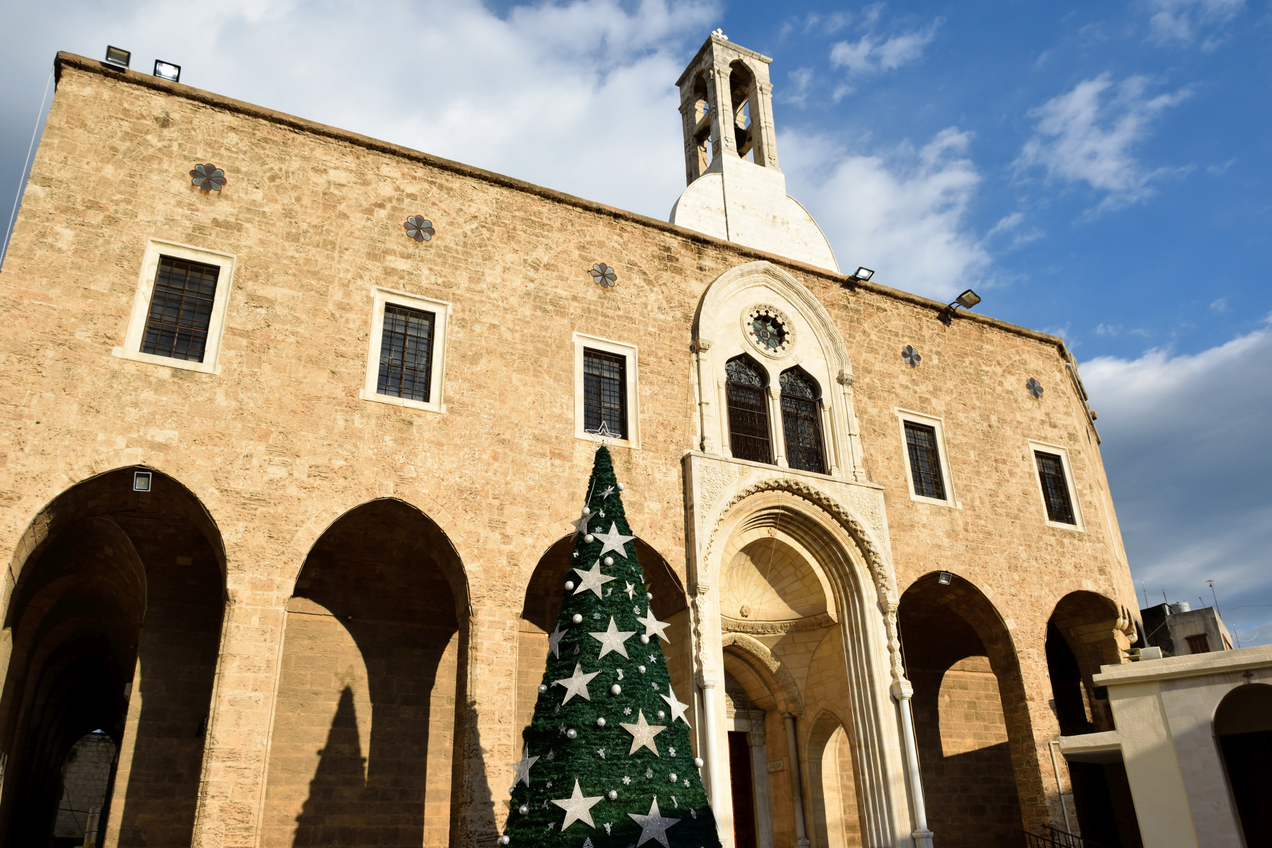 Orthodox cathedral in Tripoli and Christmas tree