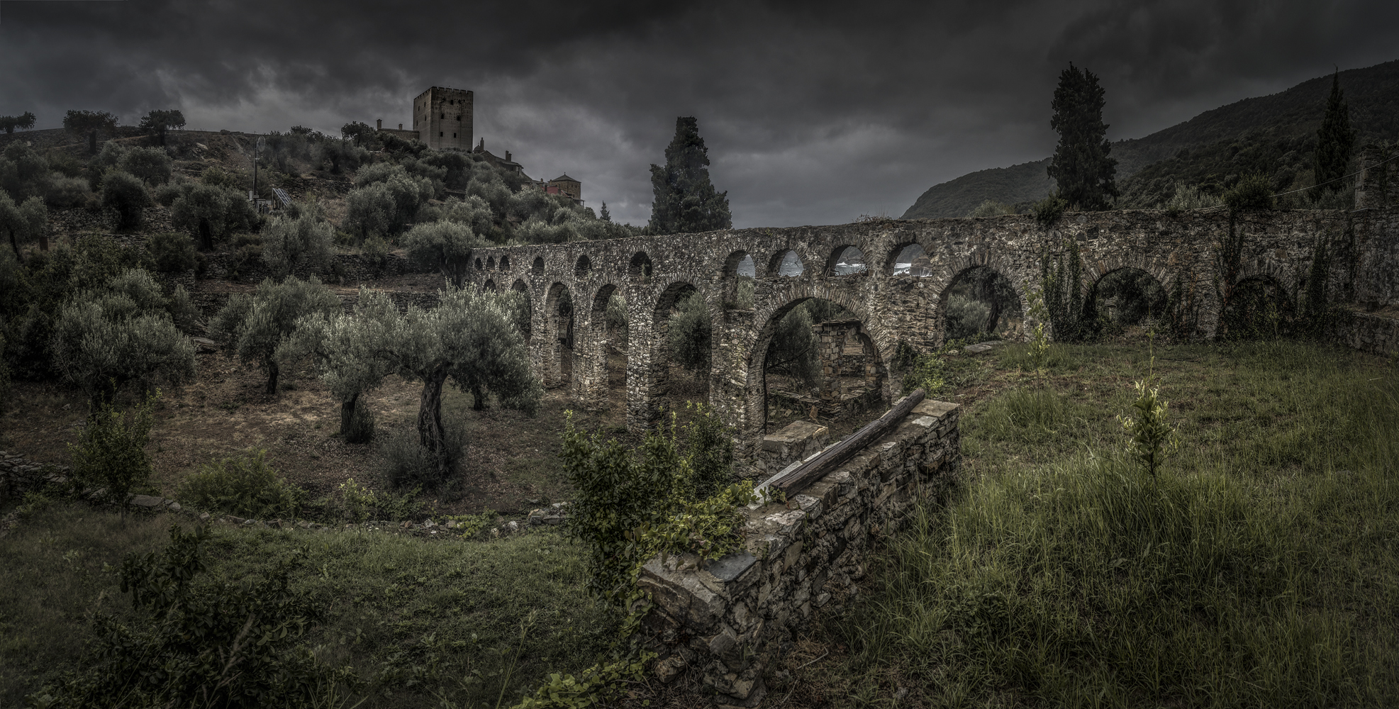 Ayion Oros. Aqueduct in Pantokratoros Monastery. 28 IX 2018
