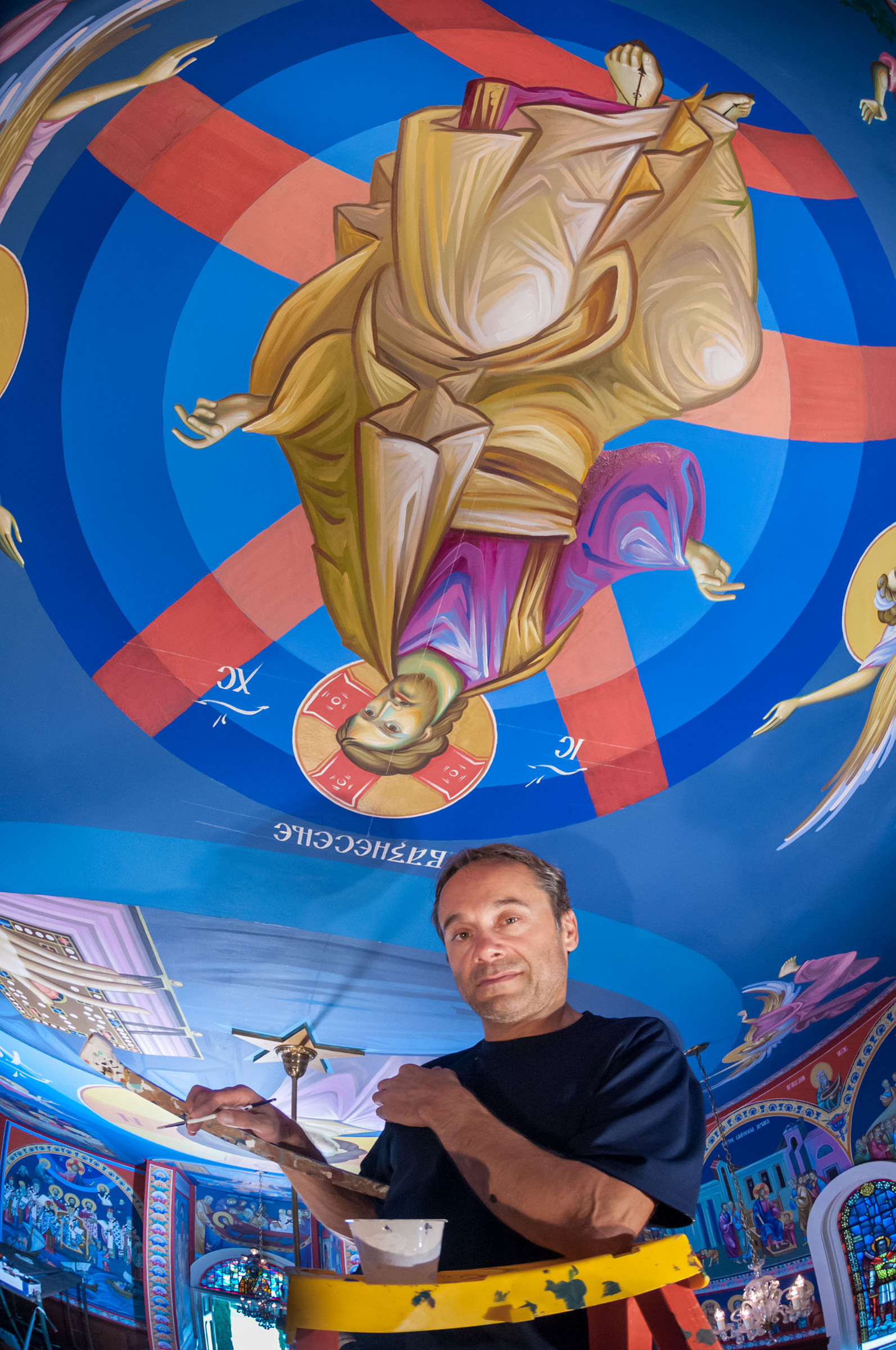 Writing the last icon on the ceiling of St. Sava Jackson