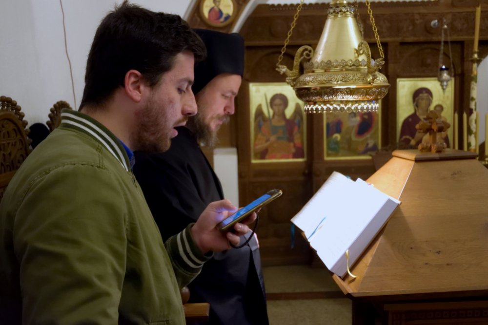 Bulgarian monk and Arab seminarian chant in Church Slavonic and Arabic