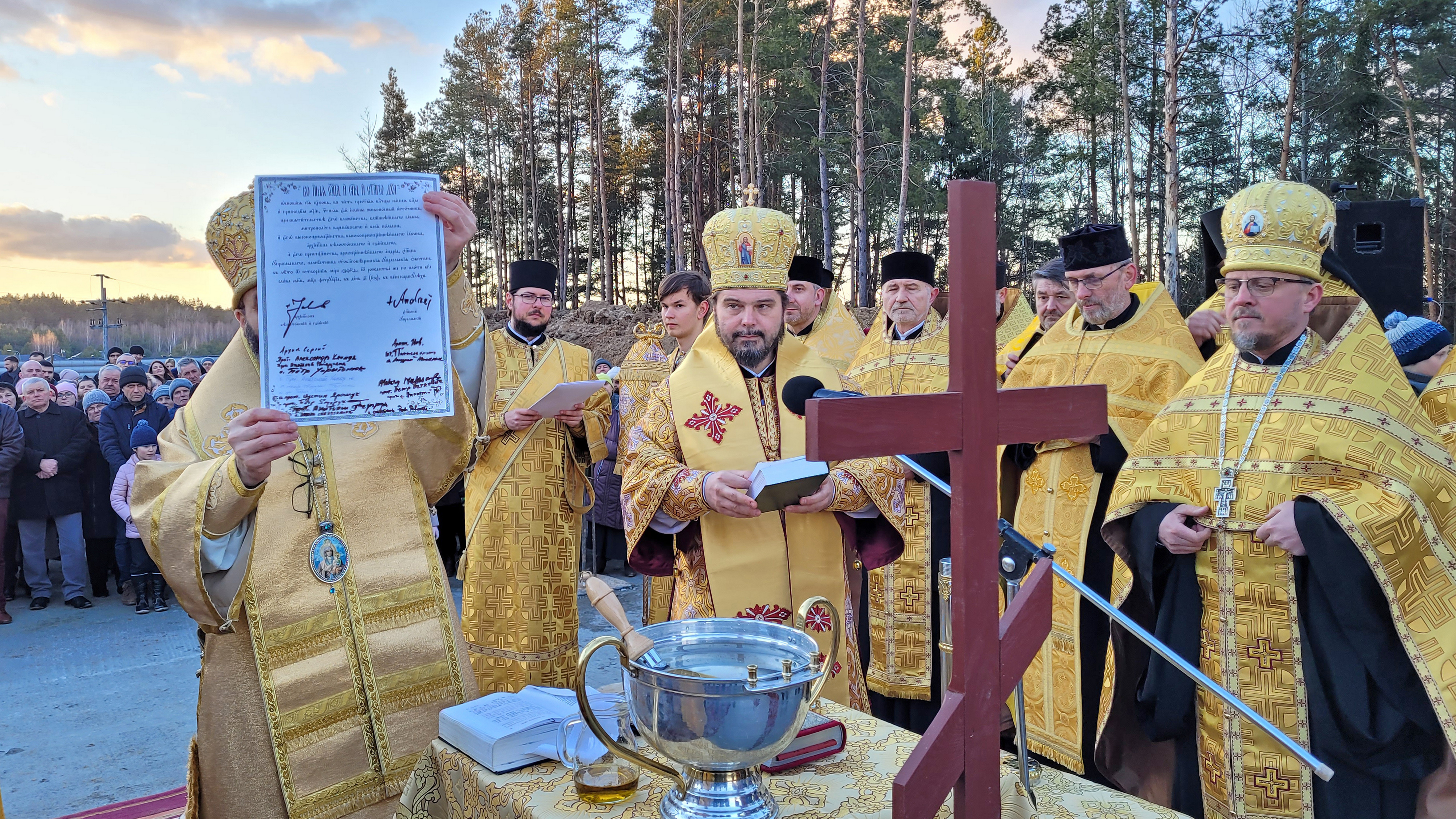 The blessing of the cornerstone of Orthodox church in Karakule