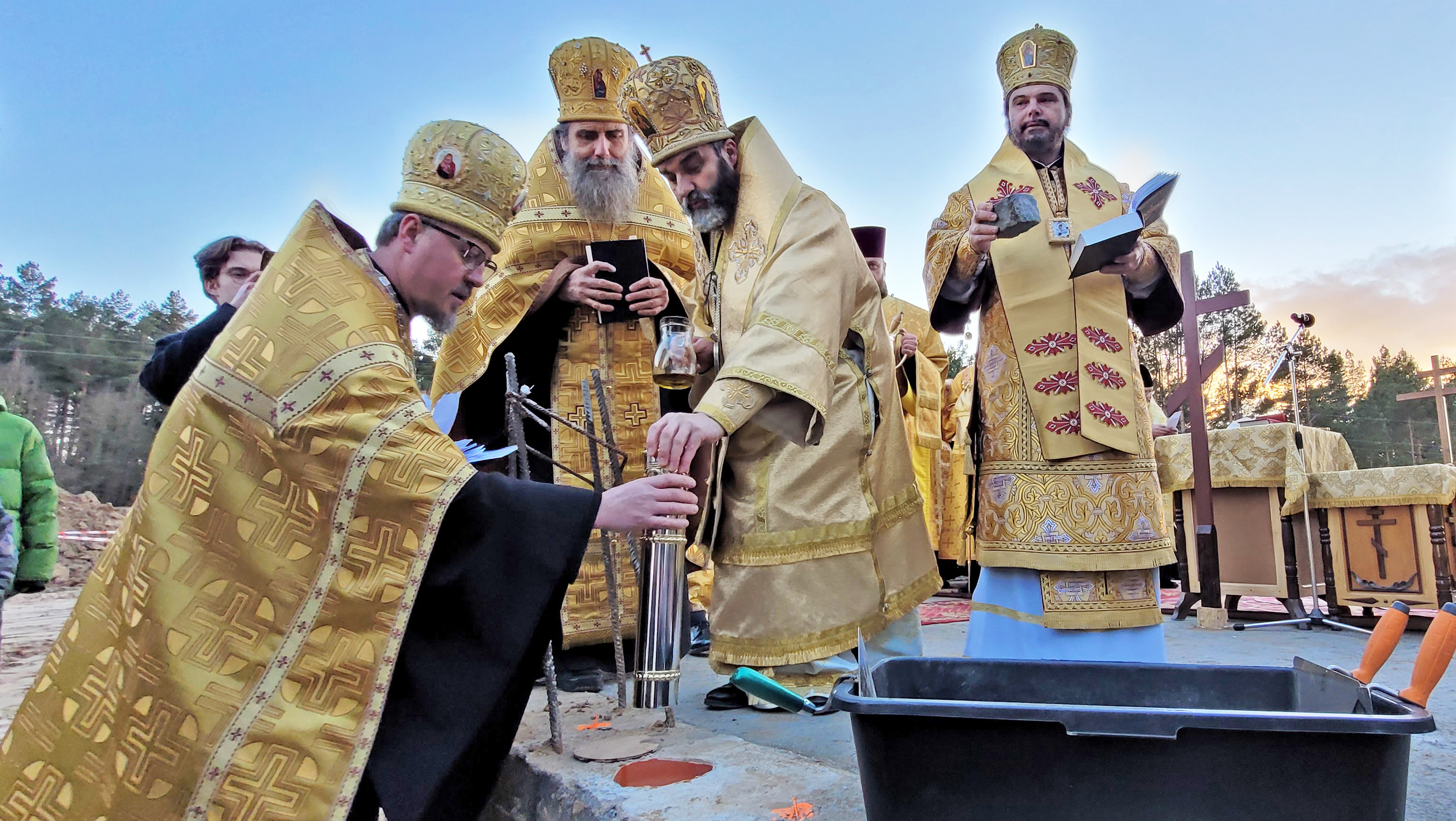 The blessing of the cornerstone of Orthodox church in Karakule
